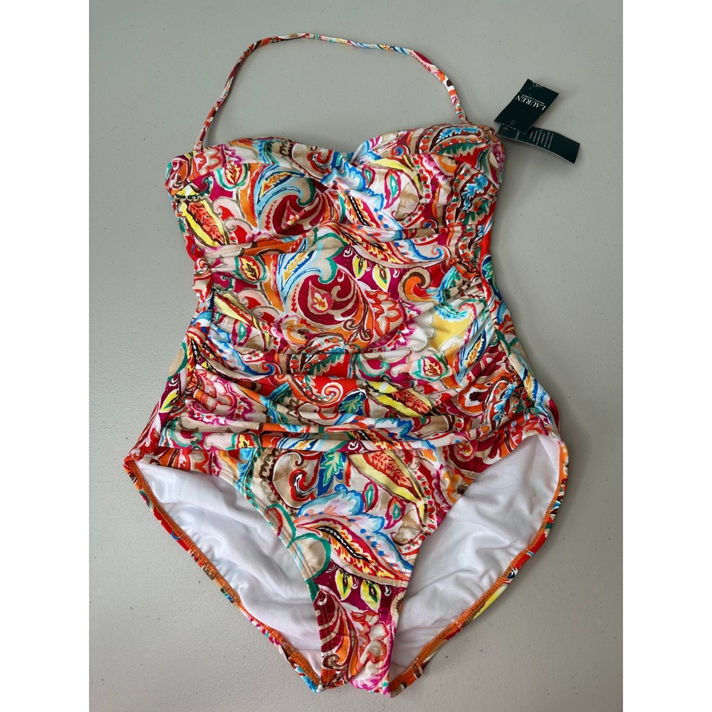 Lauren Ralph Lauren One Piece Swimsuit Size 6 Paisley Bandeau Multi Color